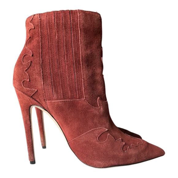 Burgundy suede pointed toe stiletto ankle boots with cowgirl design ASOS size 6 - Picture 6 of 13